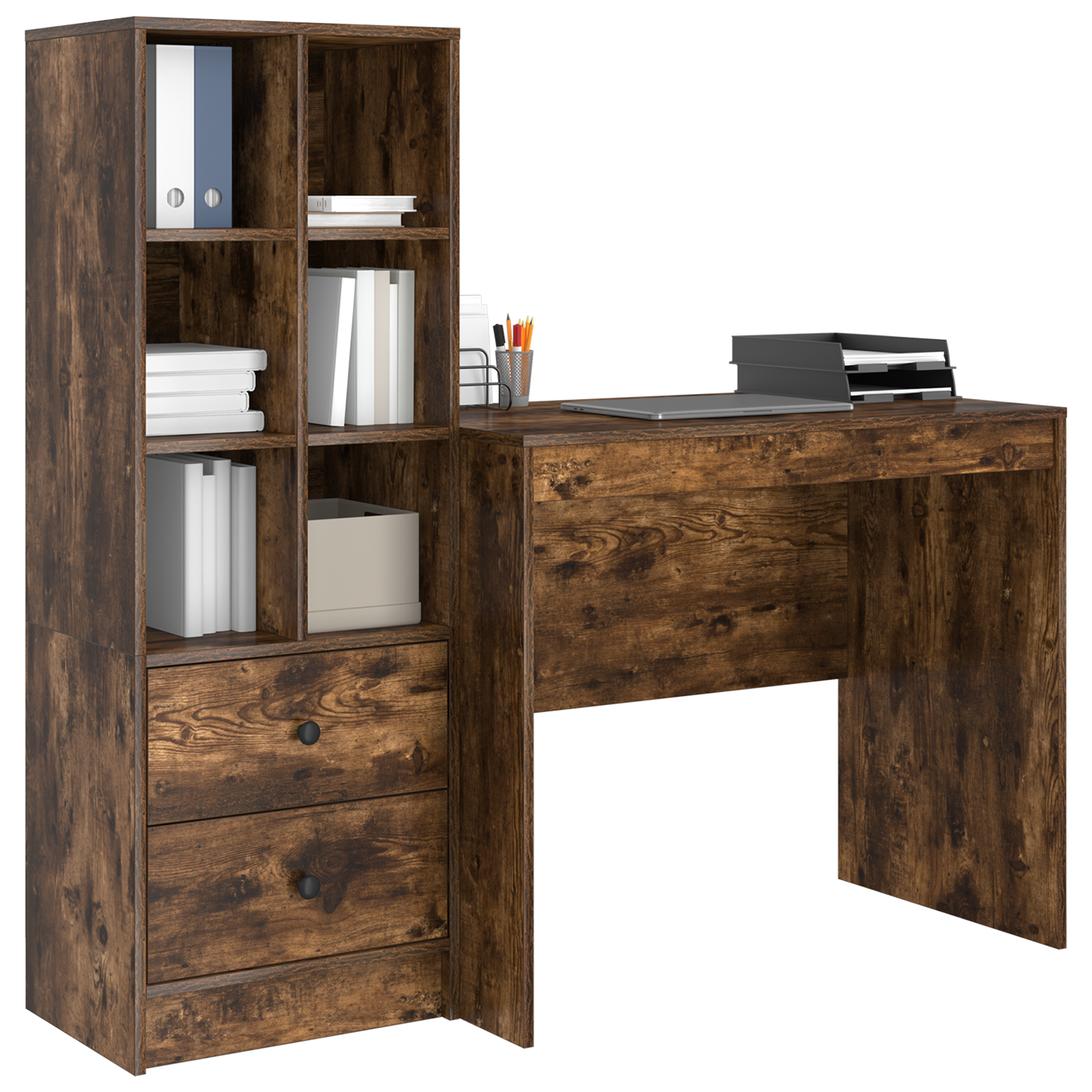 vidaXL Schreibtisch mit Schubladen 2 pcs Geräucherte Eiche