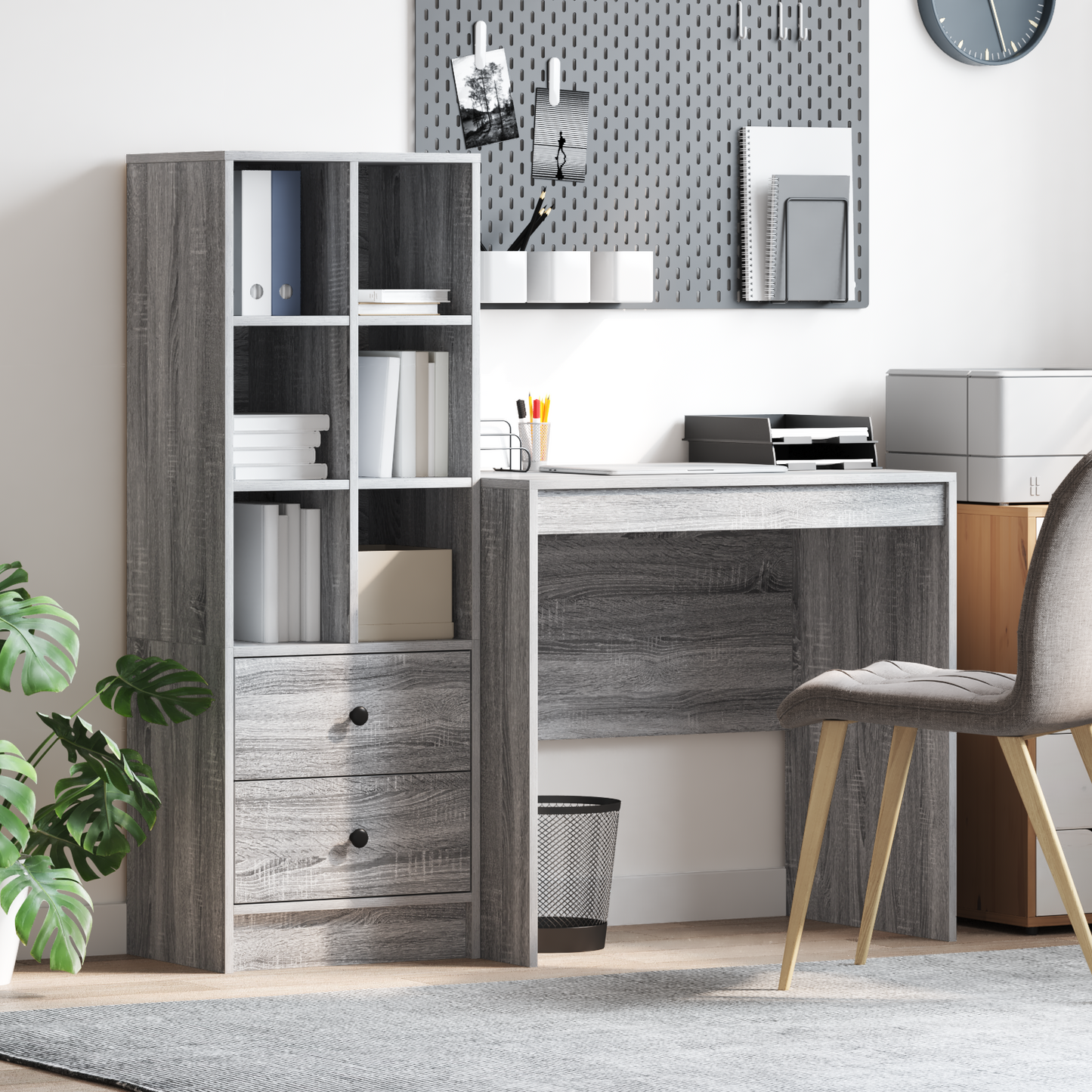 vidaXL Schreibtisch mit Schubladen 2 pcs Graues Sonoma