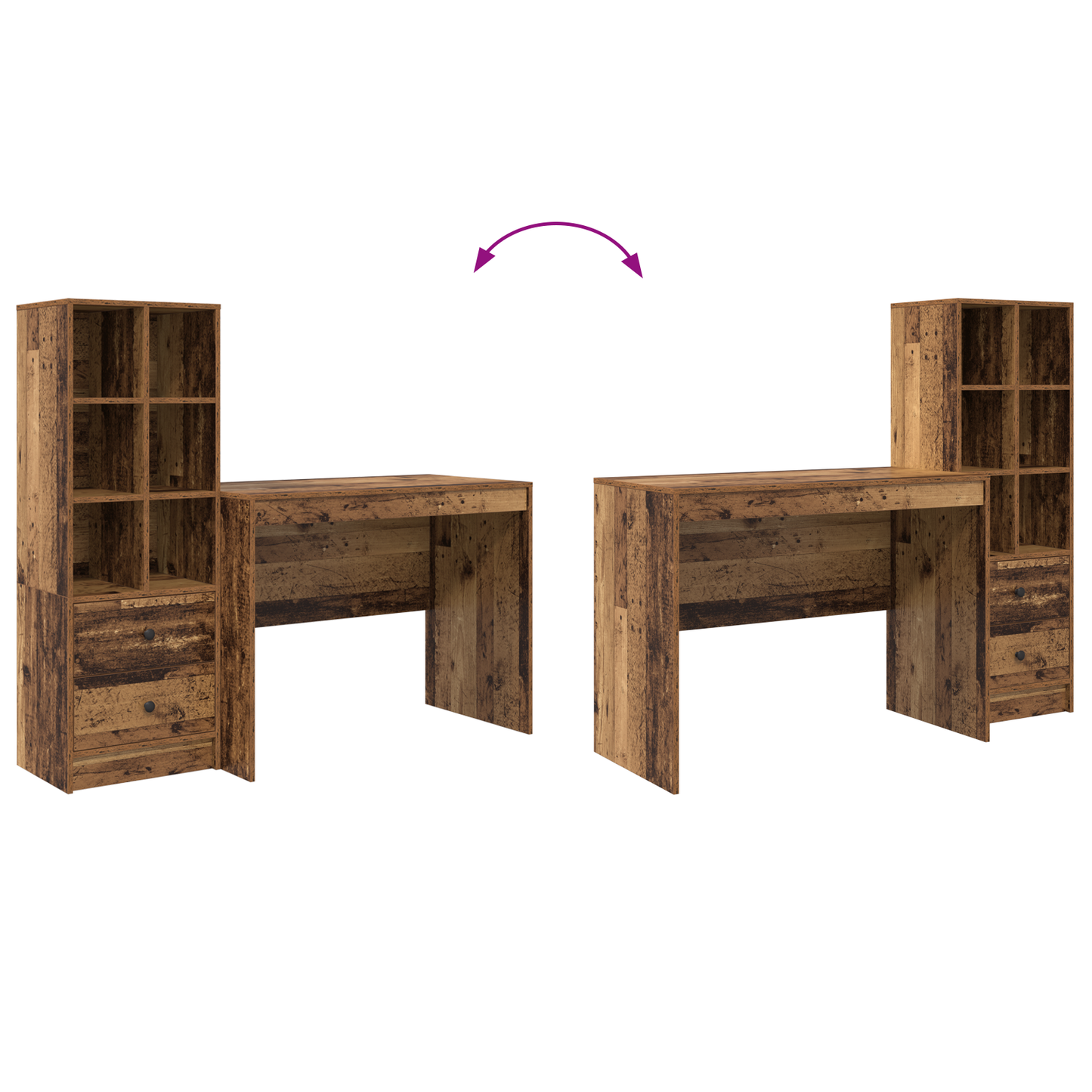 vidaXL Schreibtisch mit Schubladen 2 pcs Altholz