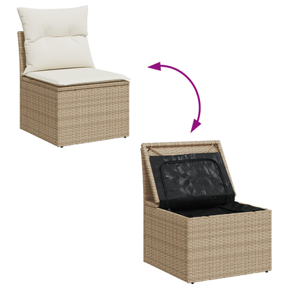 vidaXL Salon de jardin avec coussins et rangements 9 pcs Résine tressée Marron