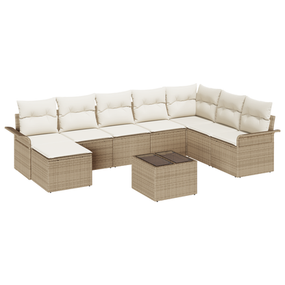vidaXL Salon de jardin avec coussins et rangements 9 pcs Résine tressée Marron
