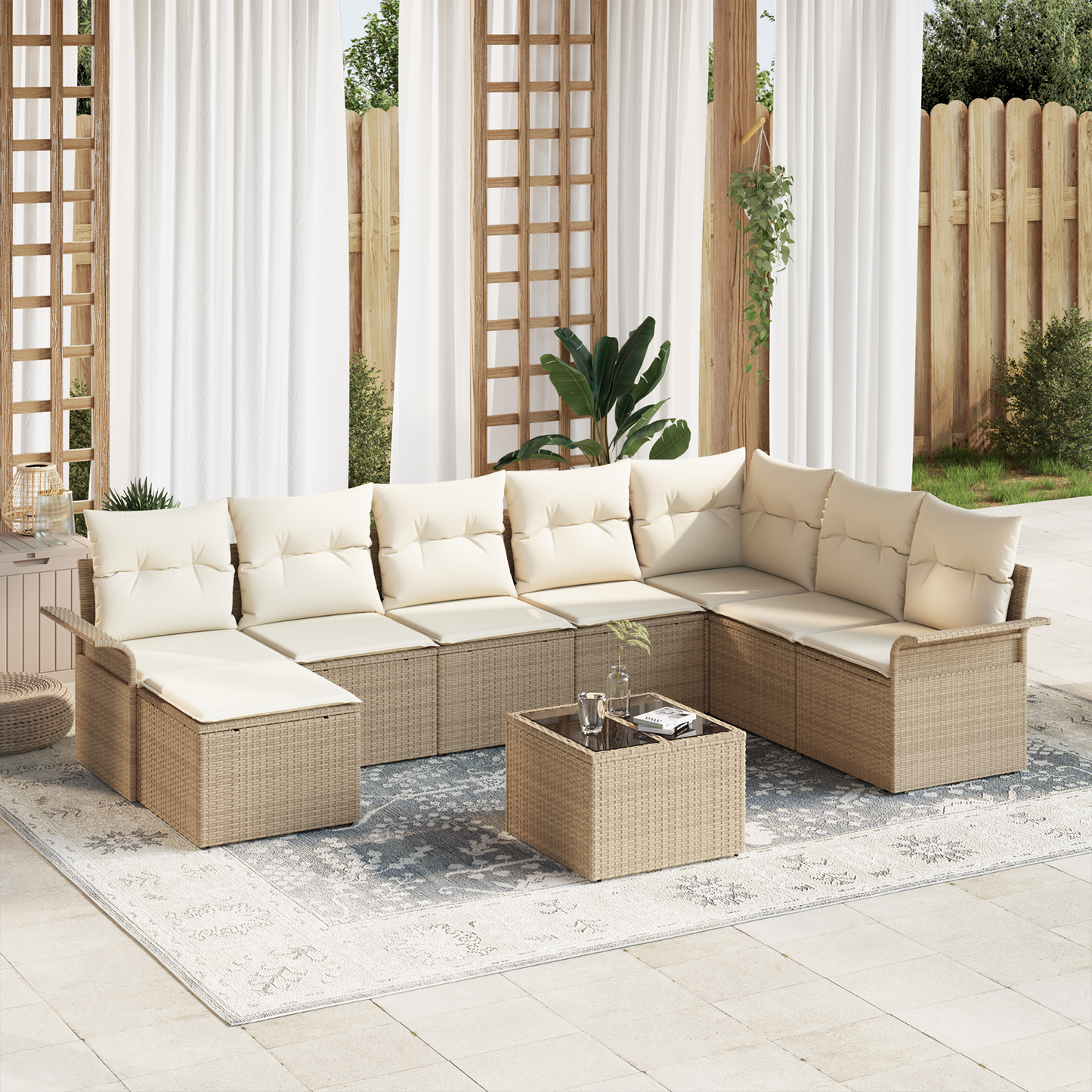 vidaXL Salon de jardin avec coussins et rangements 9 pcs Résine tressée Marron
