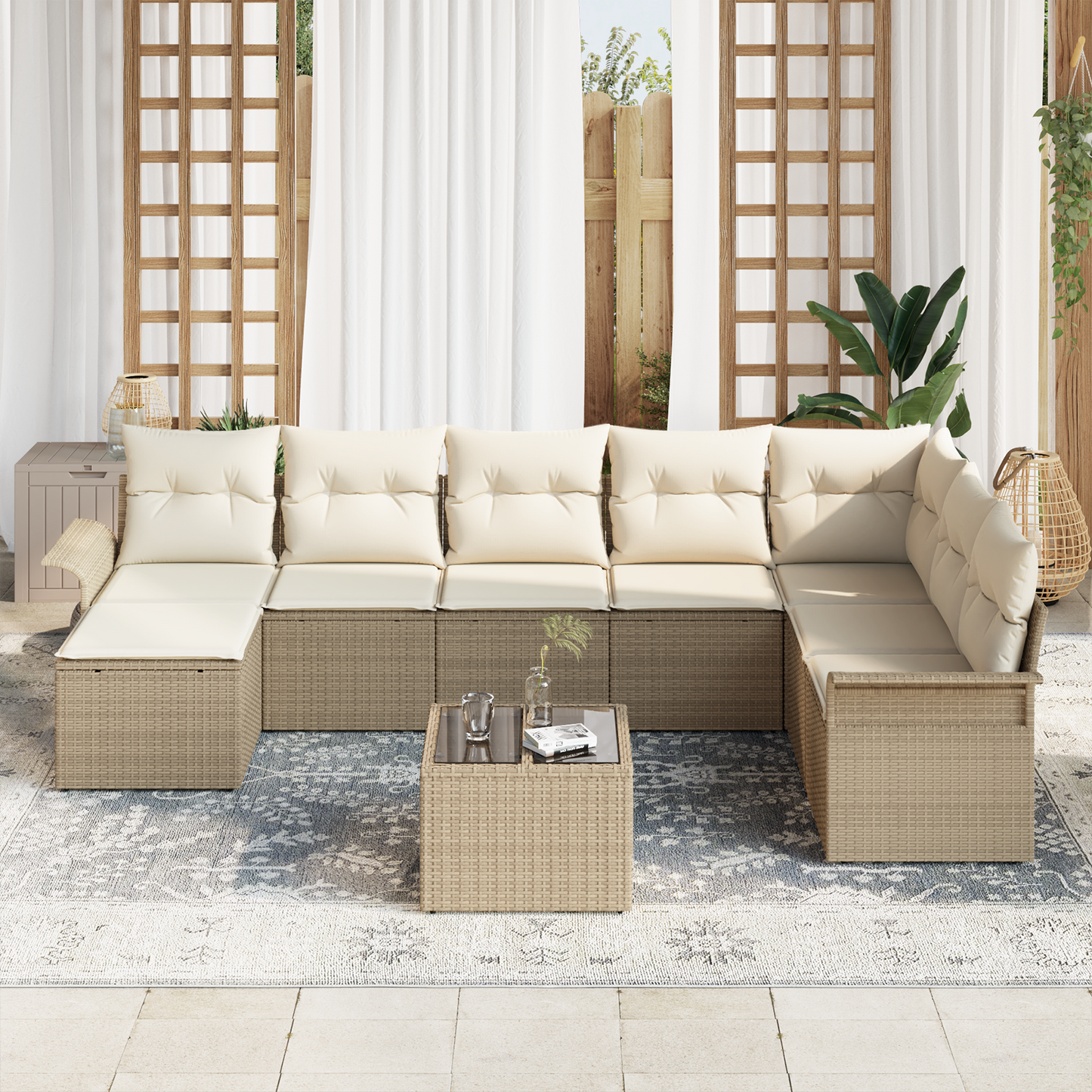 vidaXL Salon de jardin avec coussins et rangements 9 pcs Résine tressée Marron
