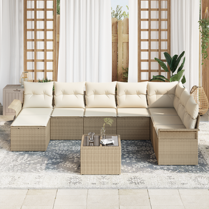 vidaXL Salon de jardin avec coussins et rangements 9 pcs Résine tressée Marron