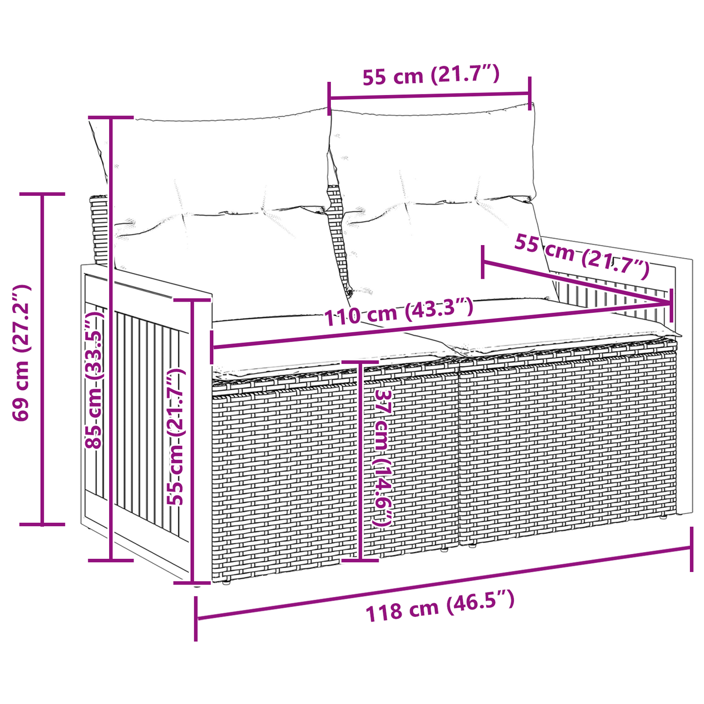 Gartensofa-set mit Kissen 8 pcs Schwarz