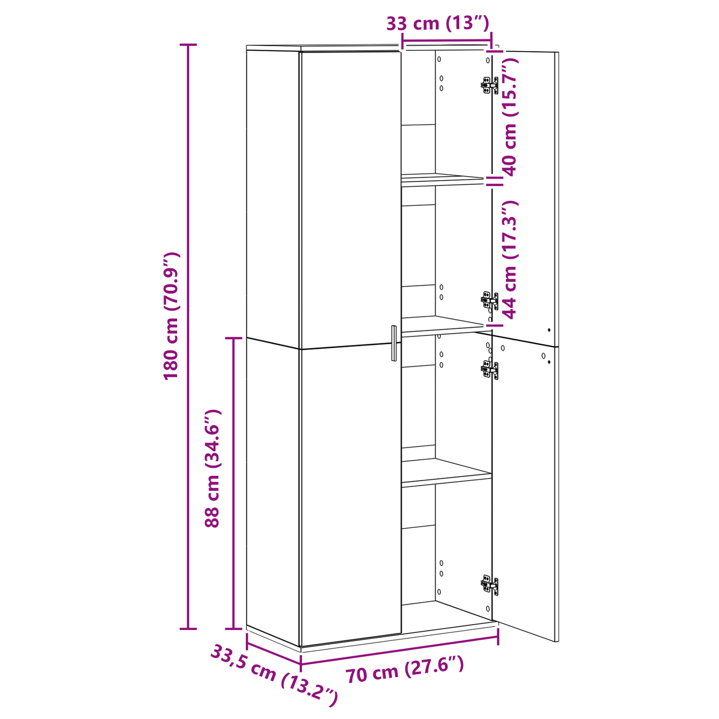 vidaXL Highboard Altholz 70 x 33,5 x 180 cm Holzwerkstoff