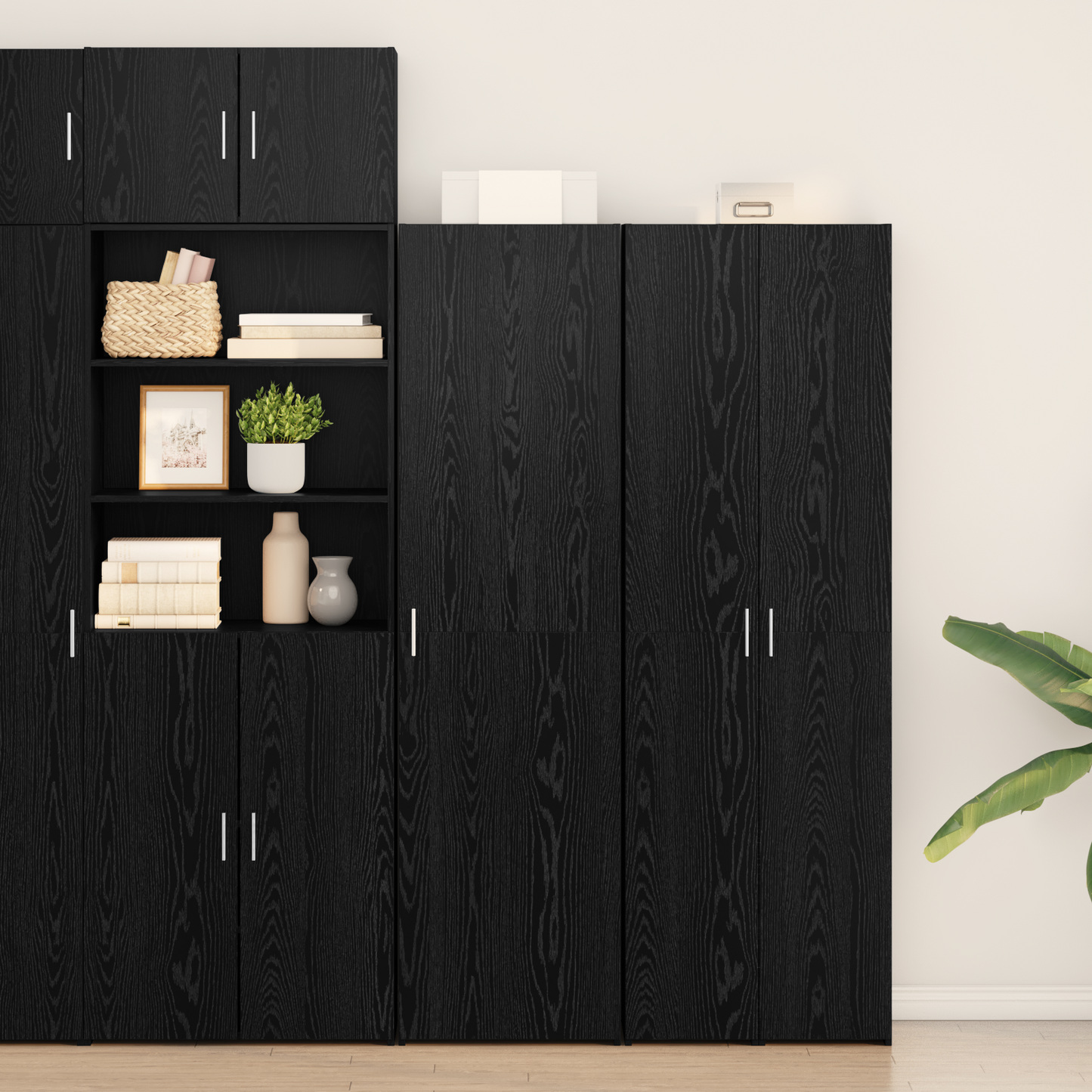 vidaXL Bahut haut 2 pcs noir aspect chêne 50 x 42,5 x 185 cm
