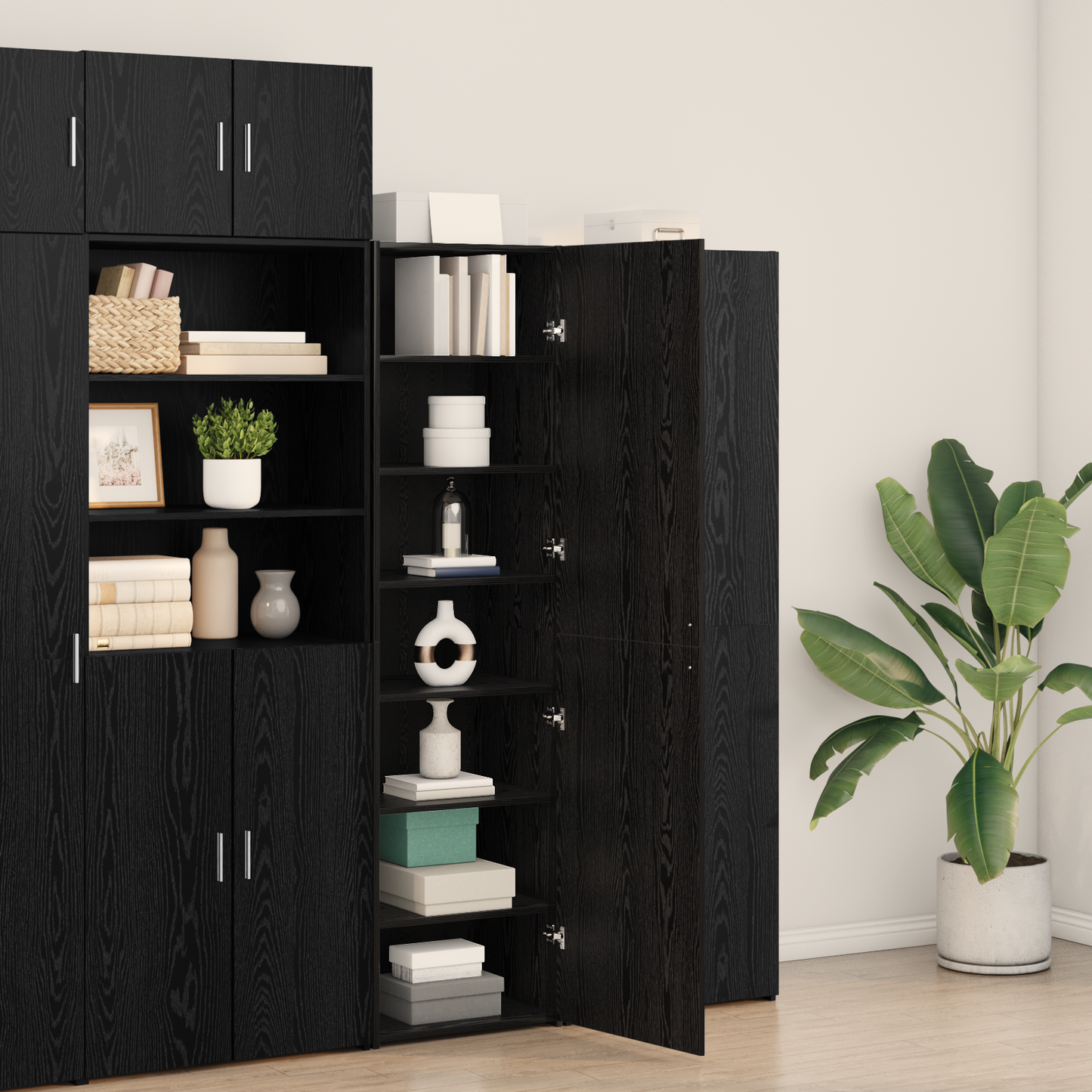 vidaXL Bahut haut 2 pcs noir aspect chêne 50 x 42,5 x 185 cm