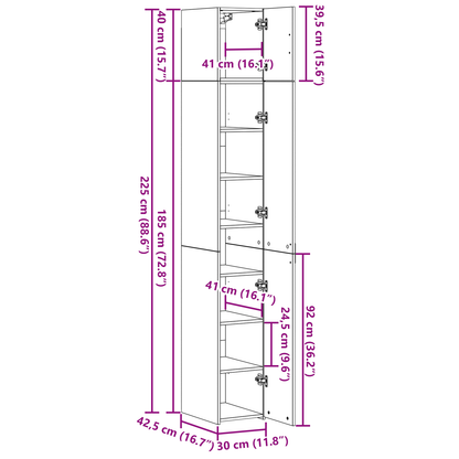 vidaXL Aufbewahrungsschrank 3 pcs Altholz 30 x 42,5 x 225 cm