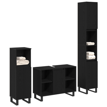 vidaXL Badezimmermöbel Set mit Speicher 3 pcs Schwarz Holzwerkstoff