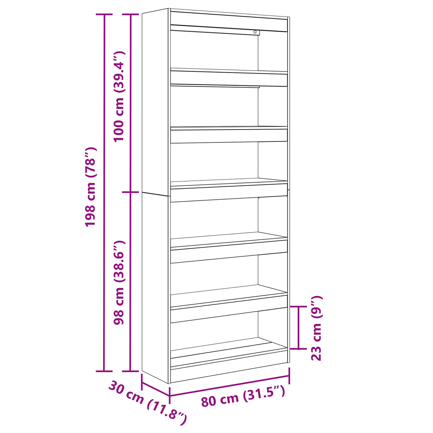 vidaXL Bücherregal Graues Sonoma 80 x 30 x 198 cm Holzwerkstoff