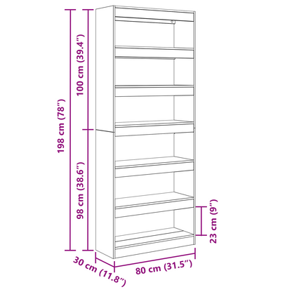 vidaXL Bücherregal Graues Sonoma 80 x 30 x 198 cm Holzwerkstoff
