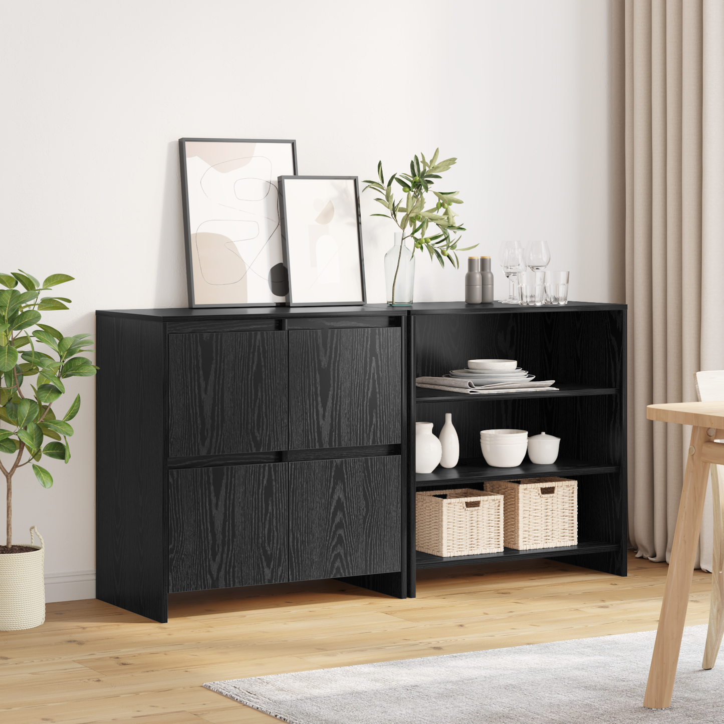 vidaXL Sideboard 2 pcs Schwarz Eichen-Optik 70 x 41 x 75 cm