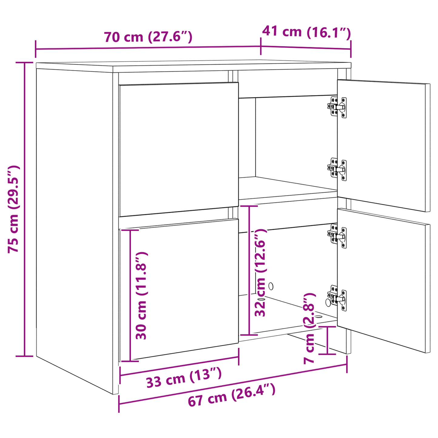 vidaXL Sideboards 2 pcs Artisan-Eiche 70 x 41 x 75 cm Holzwerkstoff