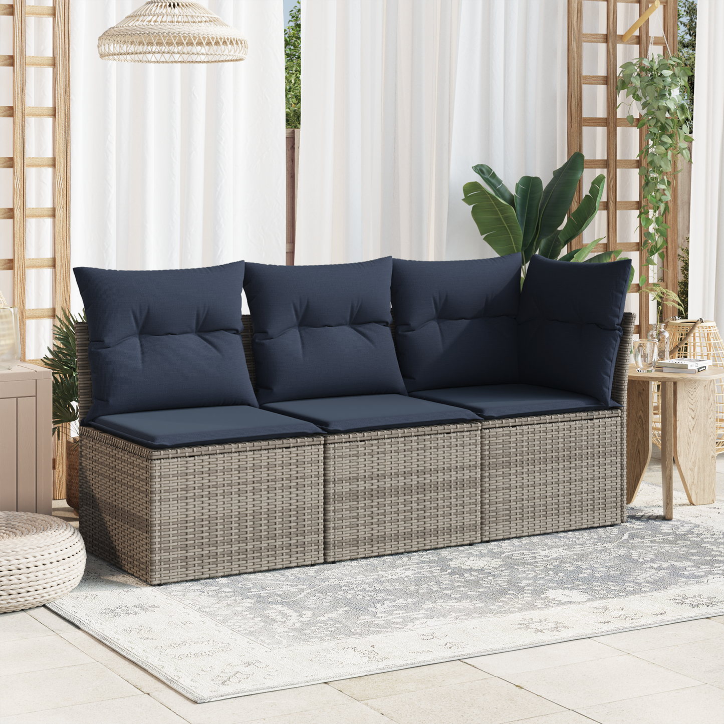 vidaXL Garten-Ecksofa mit Kissen Grau Poly Rattan