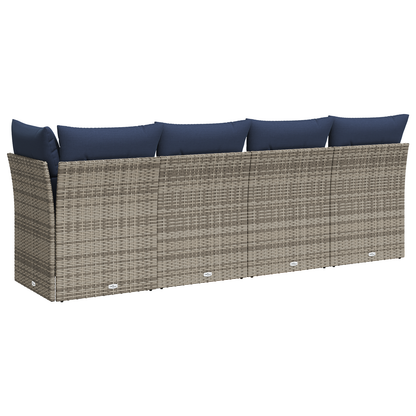 vidaXL Gartensofa mit Kissen 4-Sitzer Grau Poly Rattan