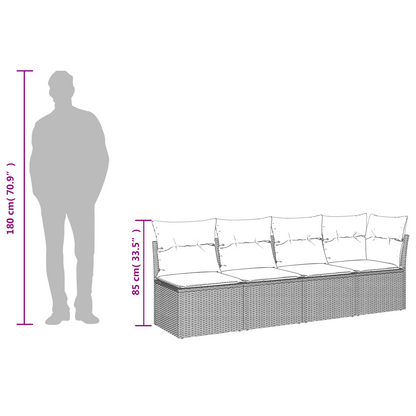 vidaXL Gartensofa mit Kissen 4-Sitzer Grau Poly Rattan