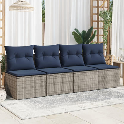 vidaXL | Gartensofa | mit Kissen Grau 220 x 62 x 69cm Poly-Rattan