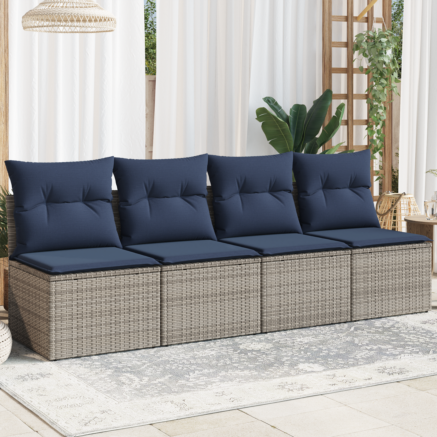 vidaXL | Gartensofa | mit Kissen Grau 220 x 62 x 69cm Poly-Rattan