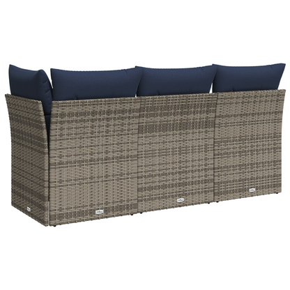 vidaXL Gartensofa mit Kissen 3-Sitzer Grau Poly Rattan