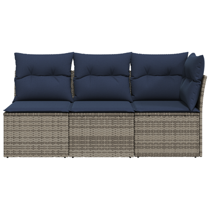 vidaXL Gartensofa mit Kissen 3-Sitzer Grau Poly Rattan