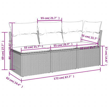 vidaXL Gartensofa mit Kissen 3-Sitzer Grau Poly Rattan