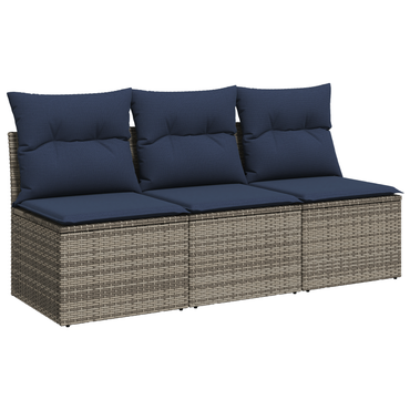 vidaXL Gartensofa mit Kissen 3-Sitzer Grau Poly Rattan