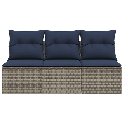 vidaXL Gartensofa mit Kissen 3-Sitzer Grau Poly Rattan