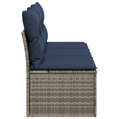 vidaXL Gartensofa mit Kissen 3-Sitzer Grau Poly Rattan