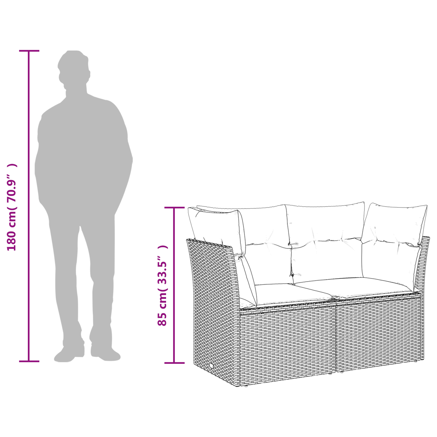 vidaXL Gartensofa mit Kissen 2-Sitzer Braun Poly Rattan