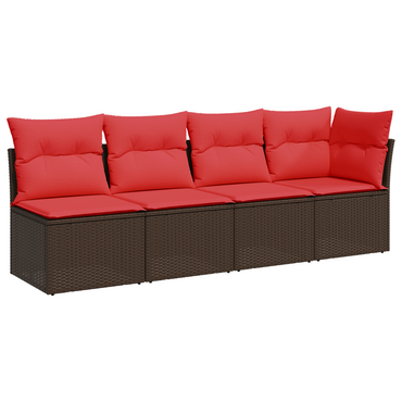 vidaXL Canapé de jardin 4 places avec coussins marron en poly rotin