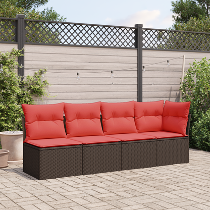 vidaXL Gartensofa mit Kissen 4-Sitzer Braun Poly Rattan