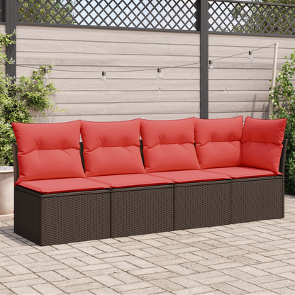 vidaXL Gartensofa mit Kissen 4-Sitzer Braun Poly Rattan