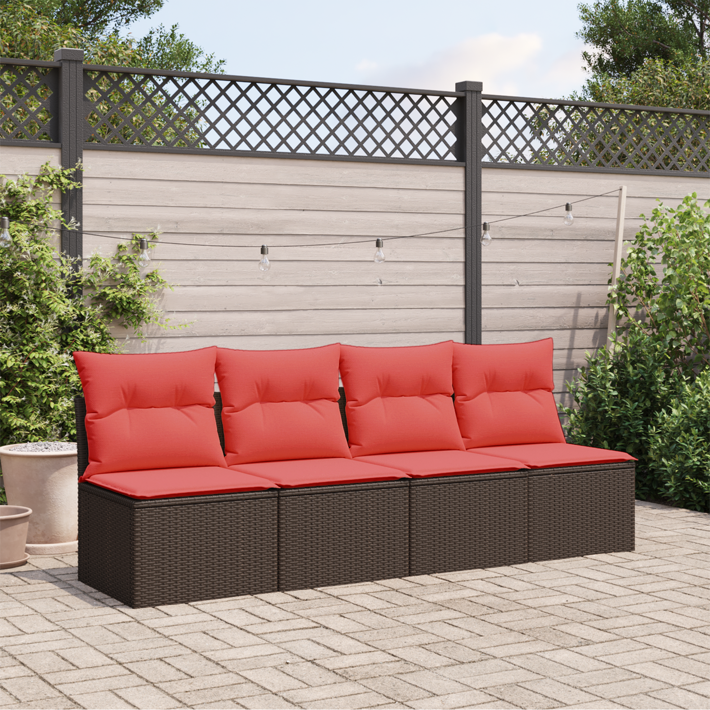 vidaXL Gartensofa mit Kissen 4-Sitzer Braun Poly Rattan