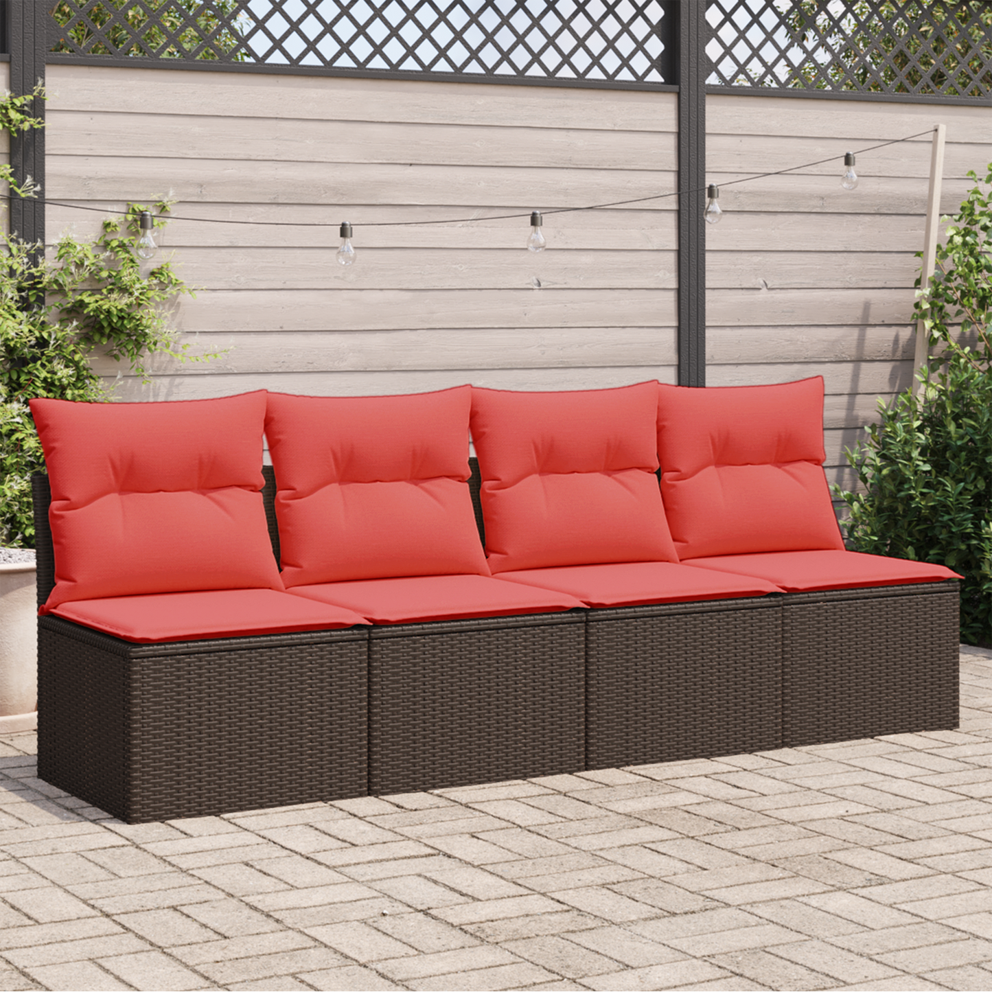 vidaXL Gartensofa mit Kissen 4-Sitzer Braun Poly Rattan