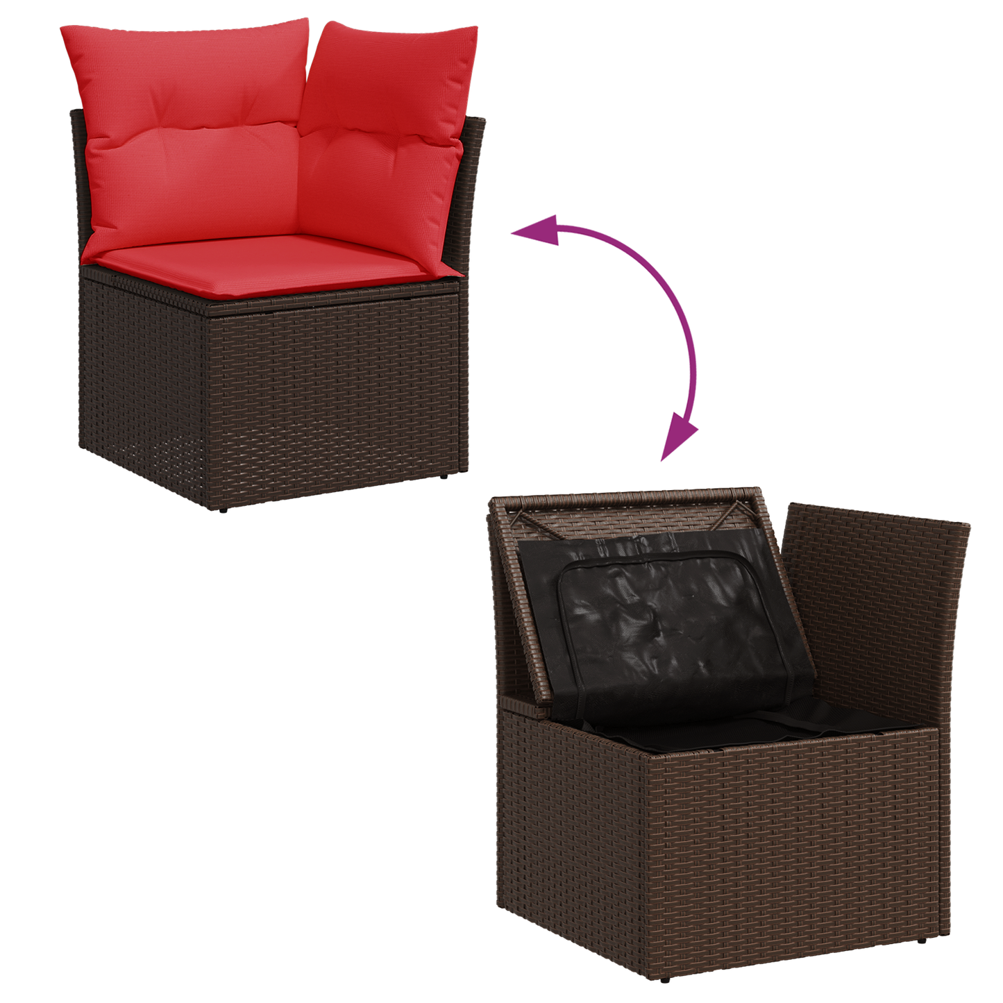 vidaXL Canapé d'angle de jardin avec coussins marron résine tressée