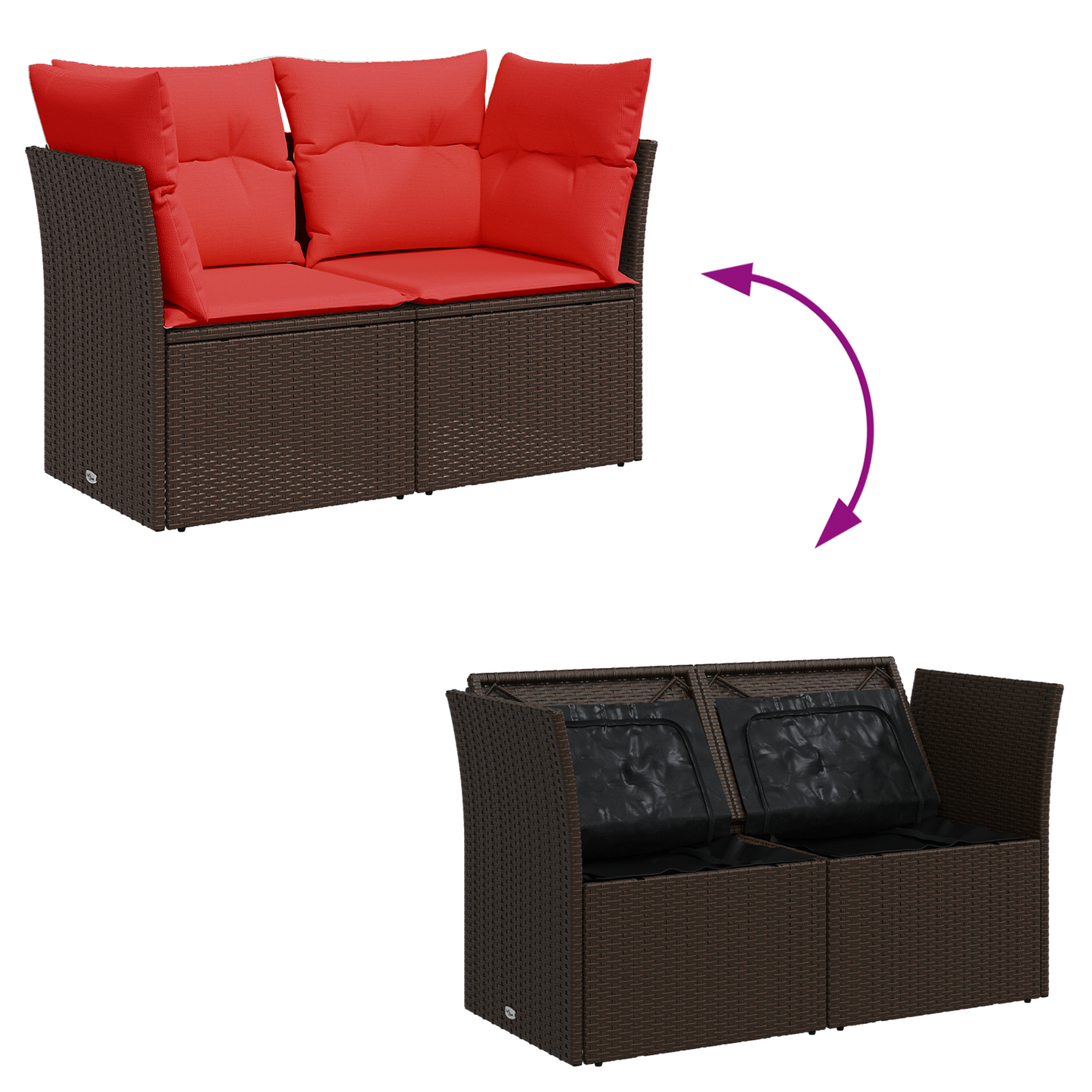 vidaXL Gartensofa mit Kissen 2-Sitzer Braun Poly Rattan