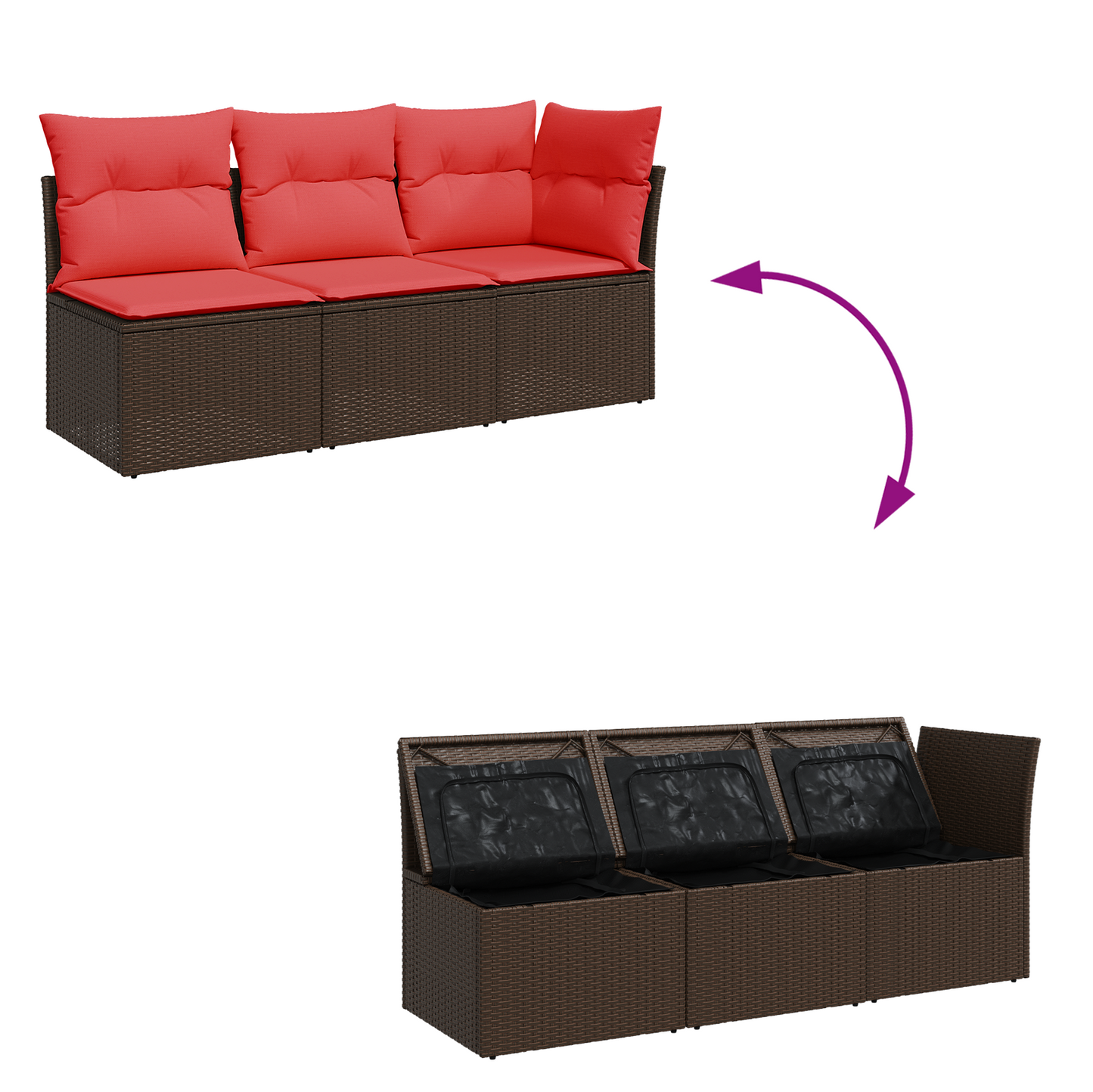 vidaXL Gartensofa mit Kissen 3-Sitzer Braun Poly Rattan