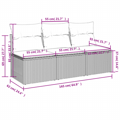 vidaXL Gartensofa mit Kissen 3-Sitzer Braun Poly Rattan