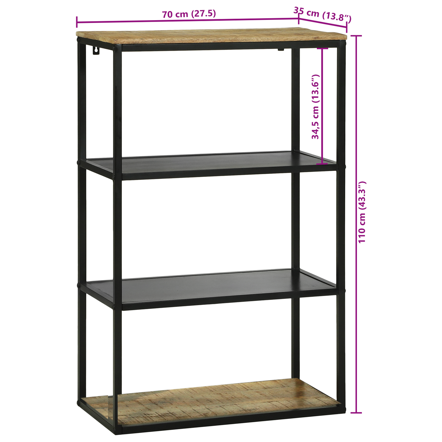 vidaXL Bücherregal 70 x 35 x 110 cm Massivholz Mango