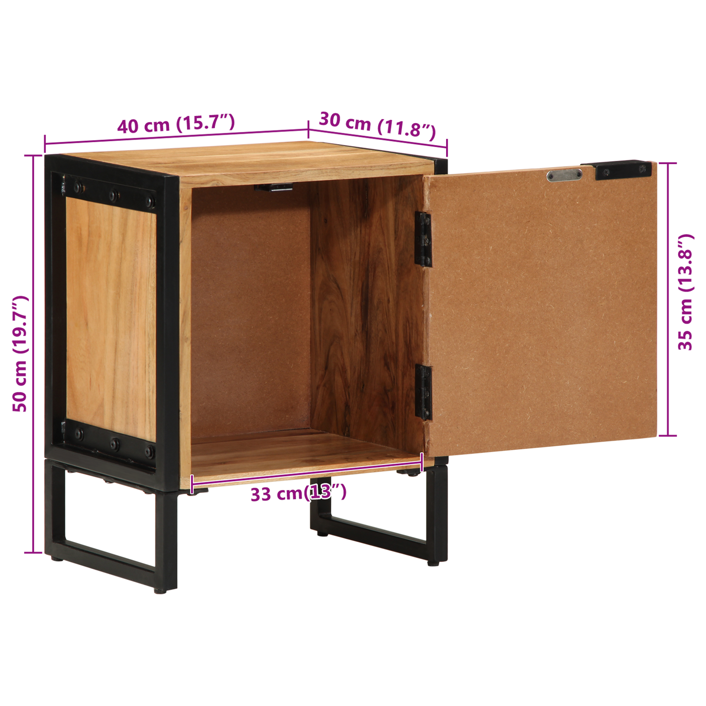 vidaXL Nachttisch Braun 40 x 30 x 50 cm Massivholz Akazie und Metall