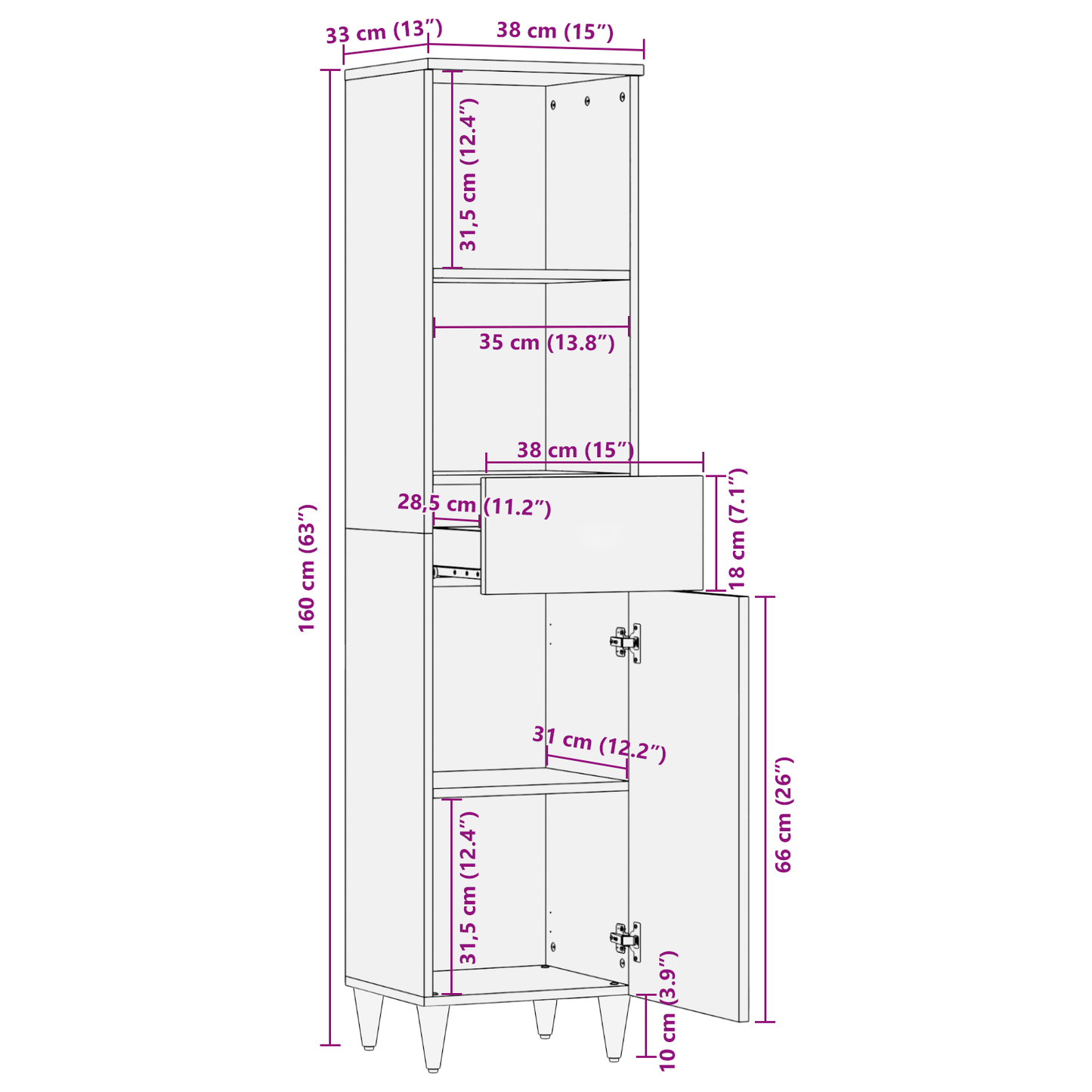 vidaXL Badezimmerschrank Honigbraun 38 x 33 x 160 cm Massivholz Mango