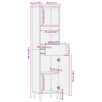 vidaXL Badezimmerschrank Honigbraun 38 x 33 x 160 cm Massivholz Mango