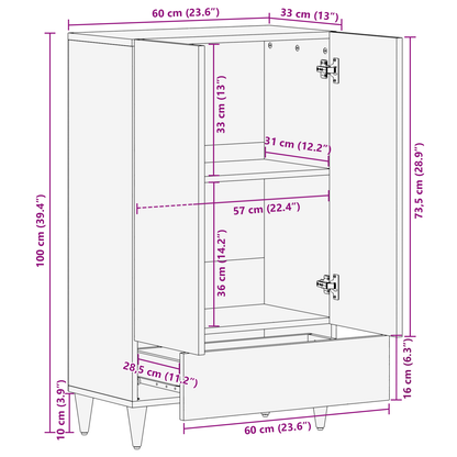 vidaXL Hochschrank Braun 60 x 33,5 x 100 cm Massivholz Mango