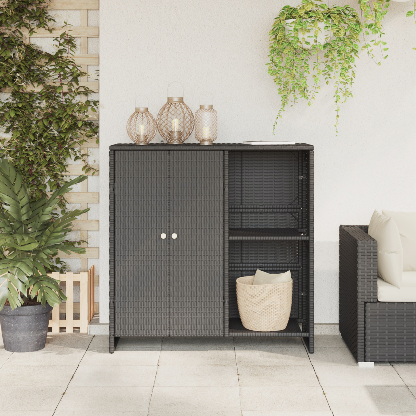 vidaXL Aufbewahrungsschrank mit Regal Schwarz 100 x 36 x 102 cm Rattan