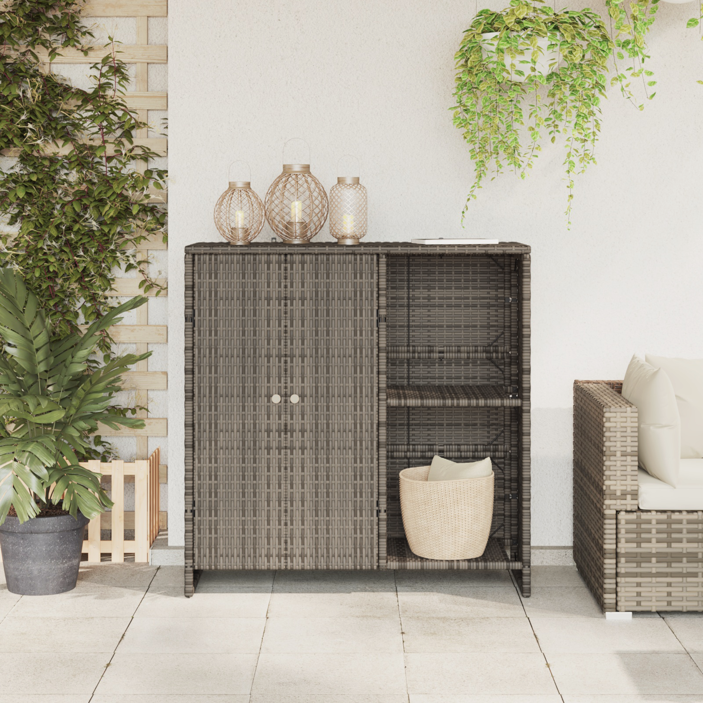 vidaXL Aufbewahrungsschrank mit Regal Grau 100 x 36 x 102 cm Rattan
