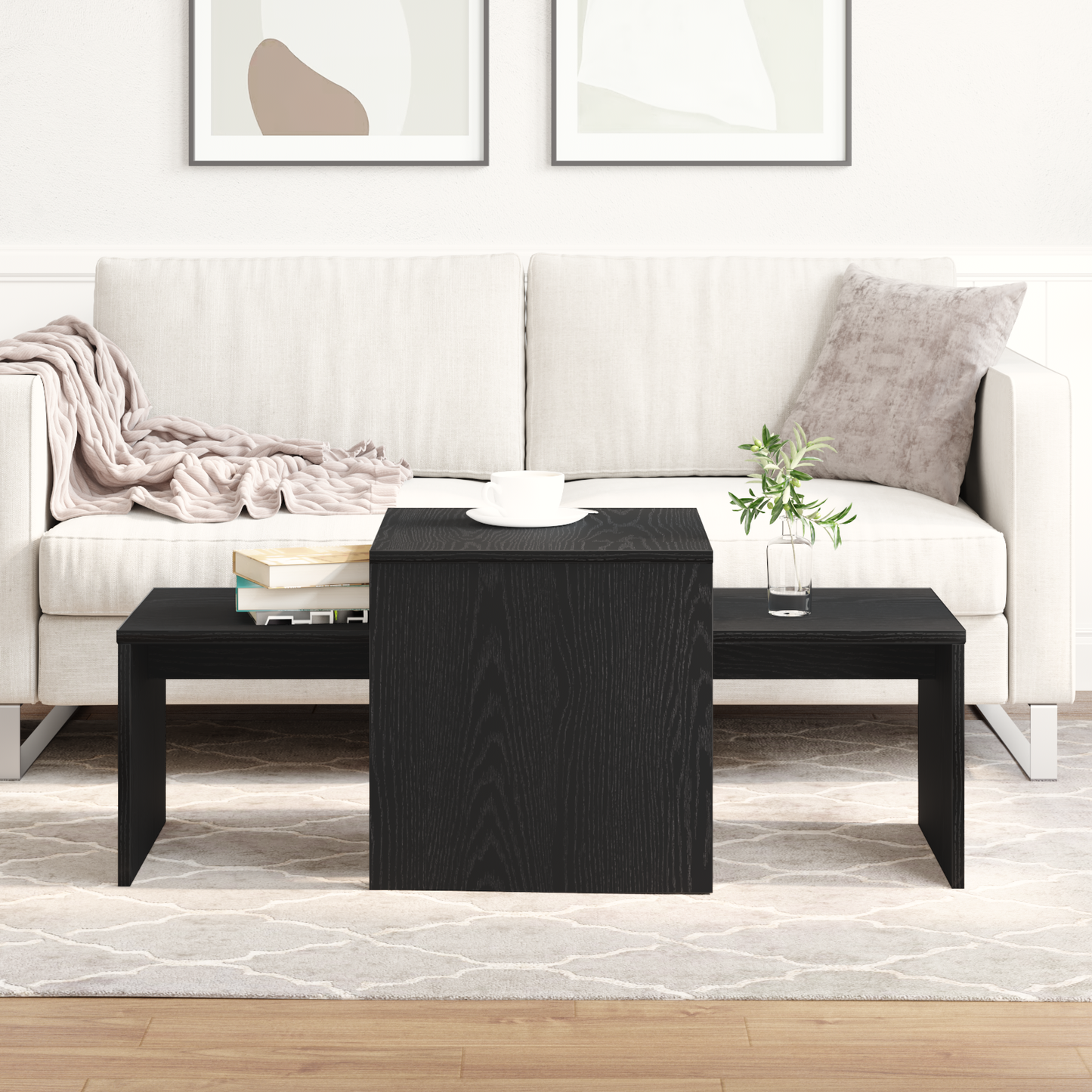 vidaXL Satztische Schwarz Eichen-Optik 100 x 48 x 40 cm Holzwerkstoff