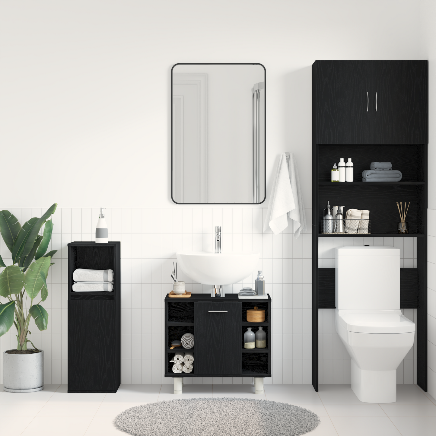 vidaXL Badezimmerschrank mit Tür Schwarz Eichen-Optik 60 x 32 x 54 cm