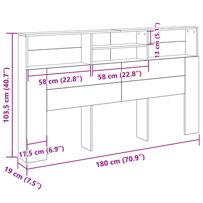 vidaXL Kopfteil Schrank Schwarz Eichen-Optik 180 x 19 x 103,5 cm