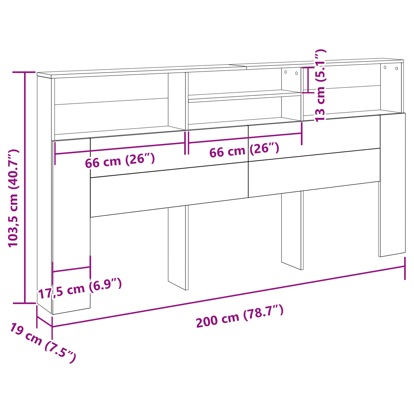 vidaXL Kopfteil Schrank Schwarz Eichen-Optik 200 x 19 x 103,5 cm